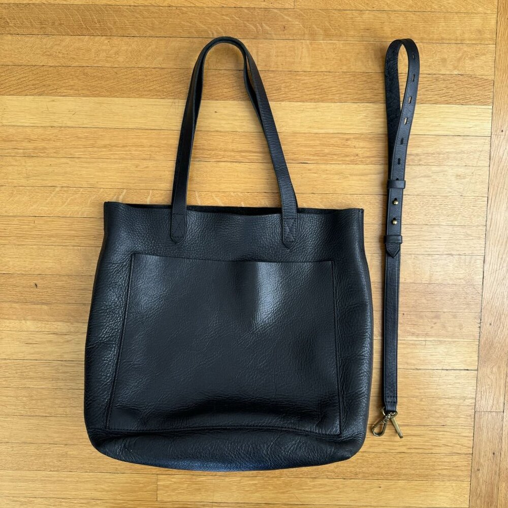 Madewell The Medium Transport Tote in True Black Pebbled Leather